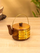 Подставка под горячее «Чайник», с золотыми вставками, набор 6 шт., 10×12×8 см, дерево шишам 10722009