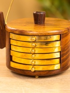 Подставка под горячее «Чайник», с золотыми вставками, набор 6 шт., 10×12×8 см, дерево шишам 10722009