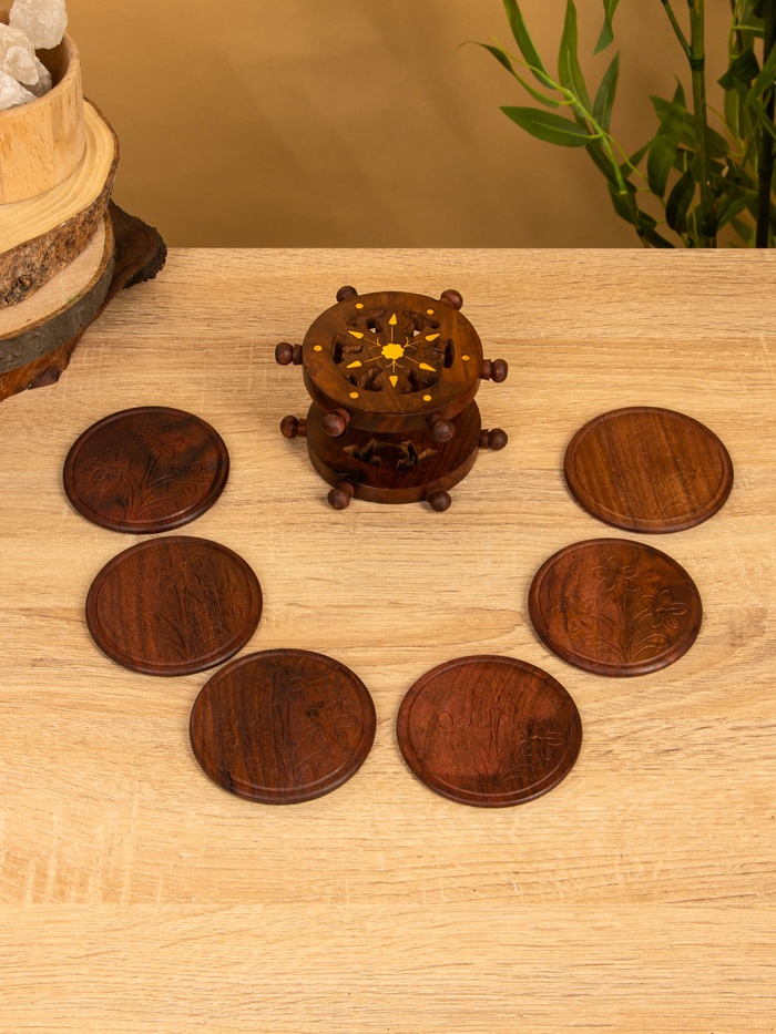 Подставка под горячее «Штурвал», набор 6 шт., 12×11.5×6.8 см, дерево шишам - Фото 1