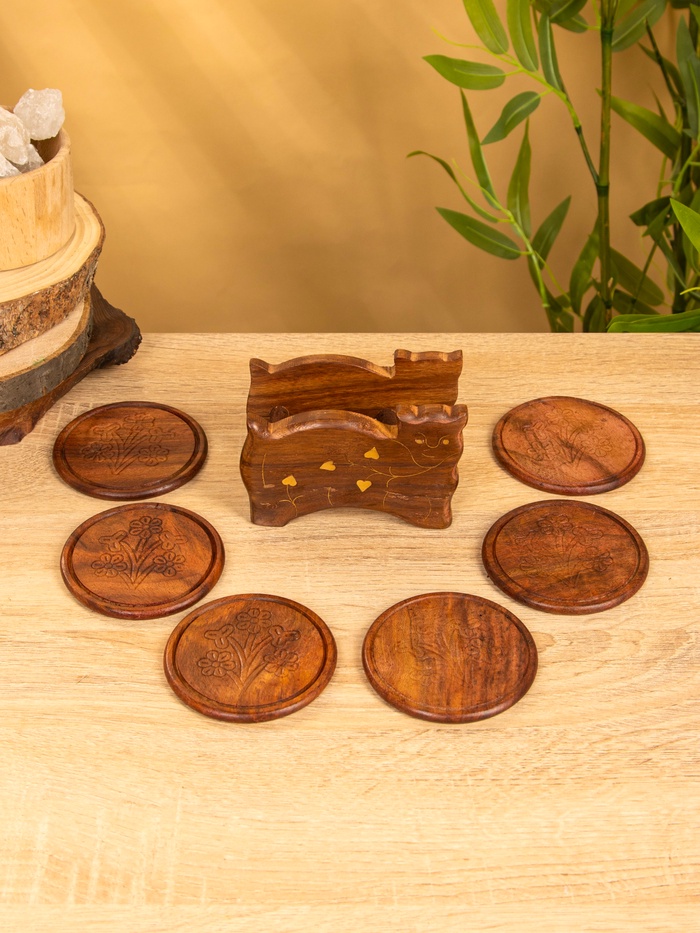 Подставка под горячее «Кошка», набор 6 шт., 11.5×13×6.5 см, дерево шишам - Фото 1