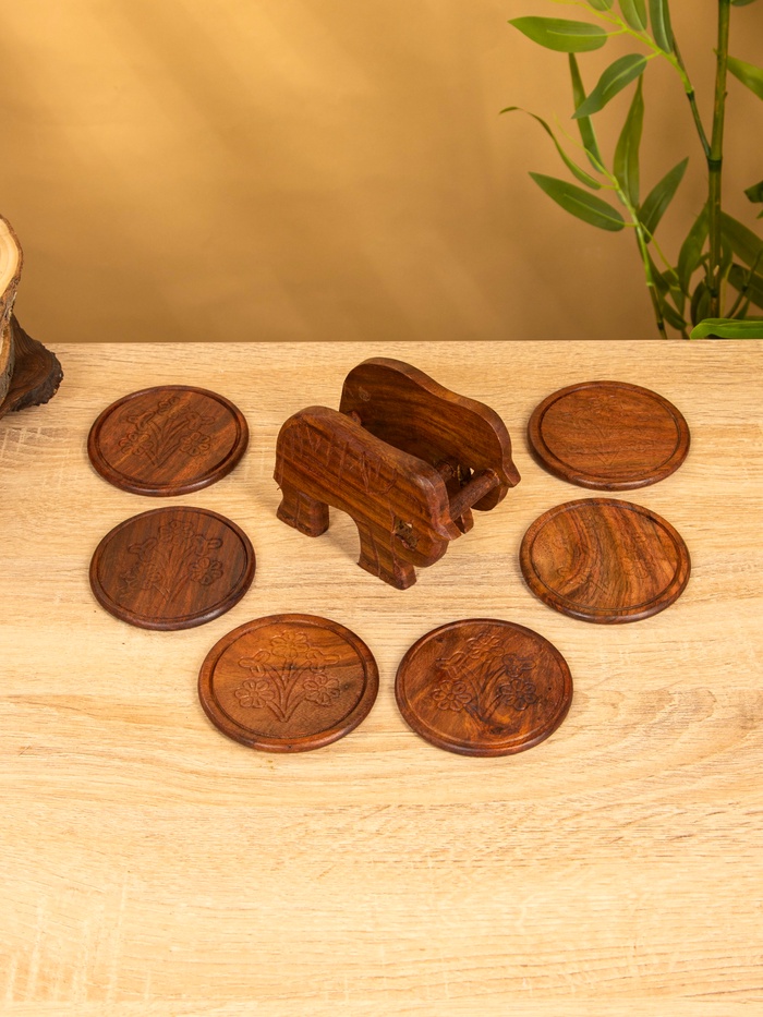 Подставка под горячее «Слон», набор 6 шт., 12×12×6.5 см, дерево шишам - Фото 1