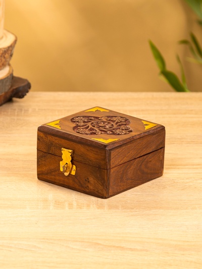 Шкатулка квадратная с замочком, 10×10×6 см, дерево шишам, латунь