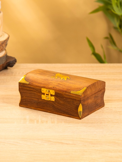 Шкатулка «Слон», 15.5×10×7 см, дерево шишам, латунь