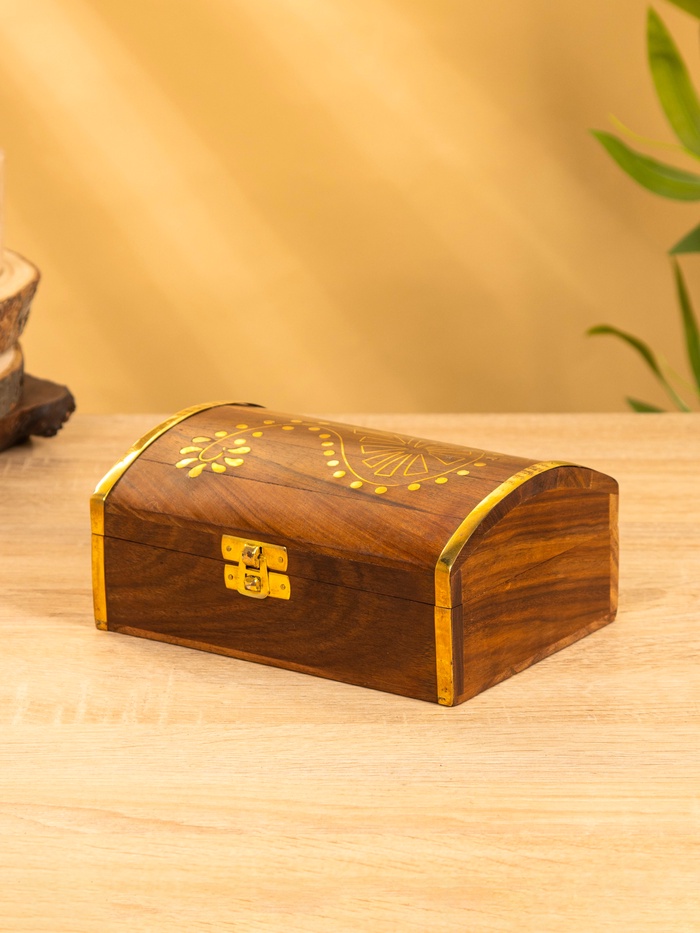 Шкатулка «Глу», 18×12.8×8 см, дерево шишам, латунь - Фото 1