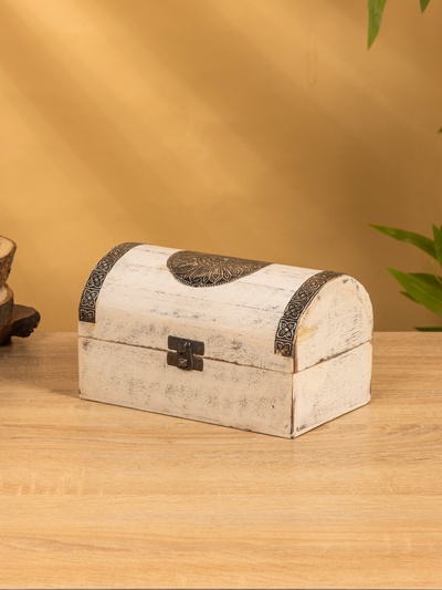 Сундучок «Солнце ацтеков», 19×12×11 см, манговое дерево, белый антик