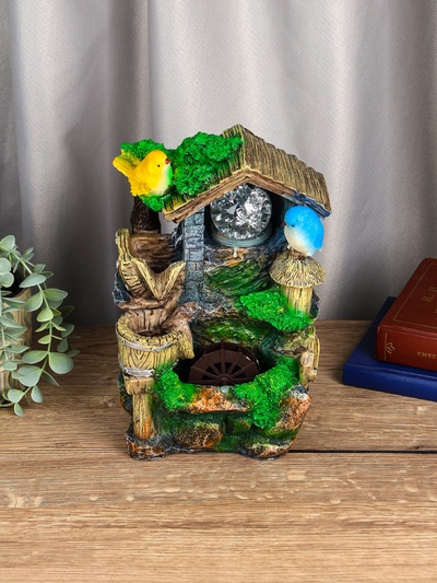 Фонтан настольный «Птички на крыше», 24×15×12 см, с подсветкой