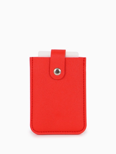 Картхолдер на кнопке, 5 карт, однотонный, красный