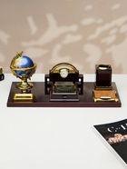 УЦЕНКА Набор настольный 7в1 (блок для бумаги, подставка для печати, карандашница, калькулятор, глобус, визитница с часами) - Фото 2