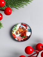 Магнит на холодильник «Конь в новогоднем колпаке: С Новым годом», стекло, d=3.3 см - Фото 2