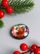 Магнит на холодильник «Конь в новогоднем колпаке: С Новым годом», стекло, d=3.3 см - Фото 3