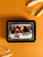 Шкатулка для украшений «Тройка коней», 17×23×6 см, лаковая миниатюра 10931053