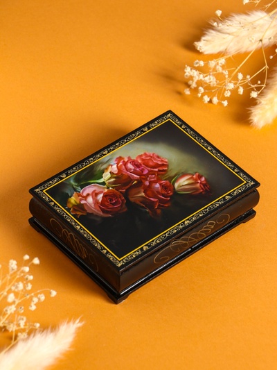 Шкатулка для украшений «Розы», 10×14 см, лаковая миниатюра