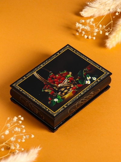 Шкатулка для украшений «Ягоды», 10×14 см, лаковая миниатюра