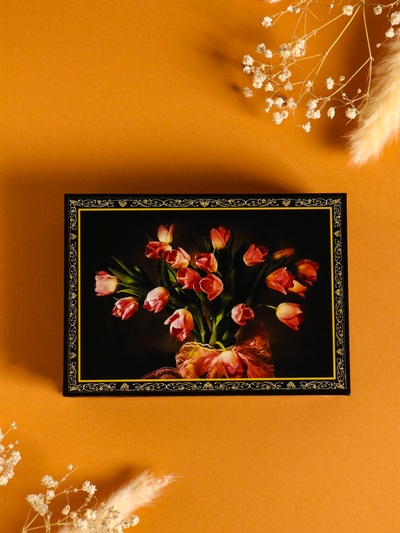 Шкатулка для украшений «Тюльпаны», 10×14 см, лаковая миниатюра