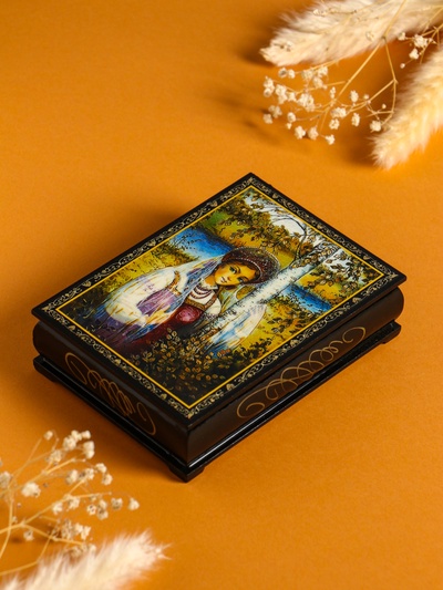 Шкатулка для украшений «Русская красавица», 10×14 см, лаковая миниатюра