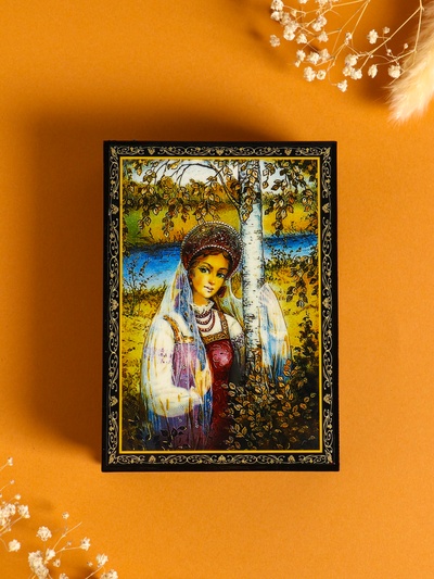 Шкатулка для украшений «Русская красавица», 10×14 см, лаковая миниатюра
