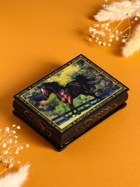 Шкатулка для украшений «Конь», 10×14 см, лаковая миниатюра