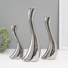УЦЕНКА Подсвечник на 1 свечу «Волна», керамика, d=2.5 см, серебро, набор 3 шт., h=20 см, 25 см и 30 см - Фото 2