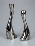 УЦЕНКА Подсвечник на 1 свечу «Волна», керамика, d=2.5 см, серебро, набор 3 шт., h=20 см, 25 см и 30 см - Фото 3