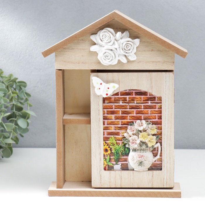 УЦЕНКА Ключница настенная 4 крючка «Фиалки в горшочке», 26.5×19×6 см - Фото 1