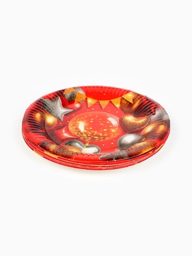 Тарелка одноразовая бумажная «Воздушные шары фольга», красная 18 см (комплект 10 шт)