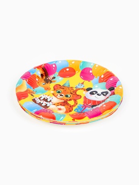 Тарелка одноразовая бумажная «С Днём рождения, весёлые зверята», жёлтая, 18 см (комплект 10 шт)