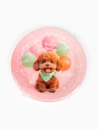 Тарелка одноразовая бумажная «С Днём рождения, собачка», розовая, 18 см (10 шт) - фото 809252880