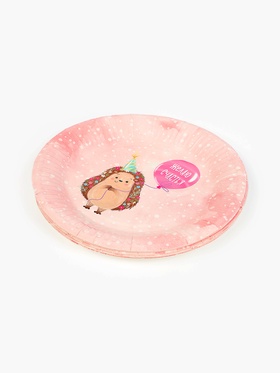 Тарелка одноразовая бумажная «Желаю счастья, ёжик», розовая, 18 см (комплект 10 шт)