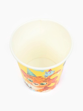 Стакан одноразовый бумажный «С Днём рождения, весёлые зверята», желтый, 250 мл (комплект 10 шт)