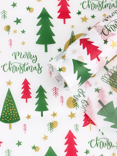 Бумага новогодняя упаковочная тишью «Зимний лес», белая, 50×66 см