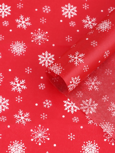 Бумага новогодняя упаковочная тишью «Снежинки на красном», красная, 50×66 см