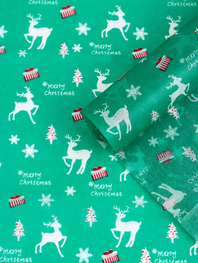 Бумага новогодняя упаковочная тишью «Рождество», зелёная, 50×66 см