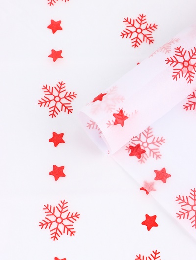 Бумага новогодняя упаковочная тишью «Снежинки со звездами», 50×66 см