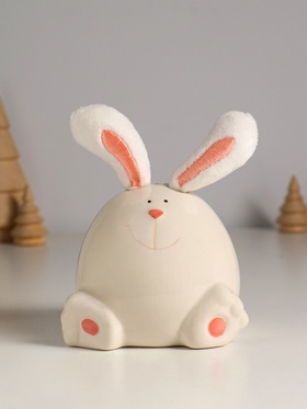 Фигурка керамика, текстиль «Зайчик круглый», белый, 9×9.5×12 см