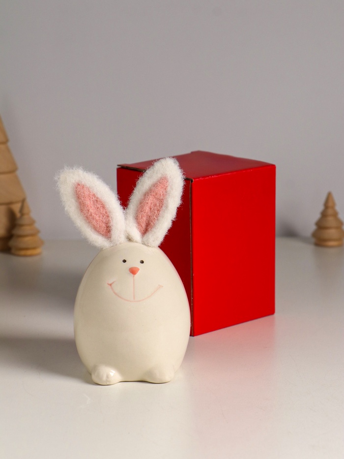 Фигурка керамика, текстиль «Зайчик в форме яйца», белый, 7.2×7.2×12.5 см