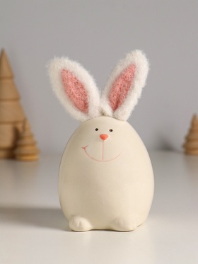 Фигурка керамика, текстиль «Зайчик в форме яйца», белый, 7.2×7.2×12.5 см