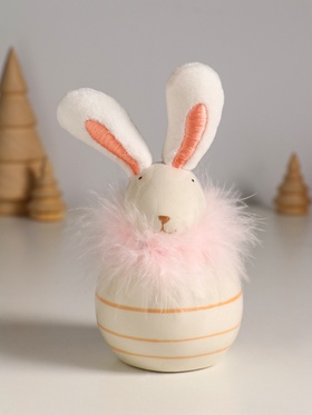 Фигурка керамика, текстиль «Зайчик с пухом, круглый», 7.4×7.4×15.5 см