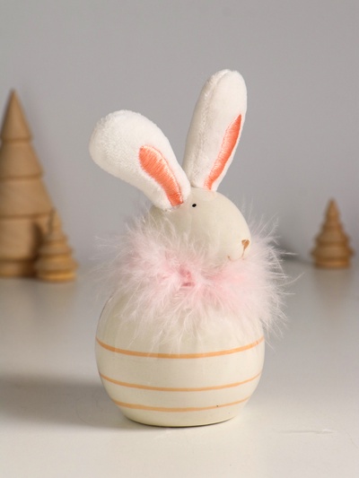 Фигурка керамика, текстиль «Зайчик с пухом, круглый», 7.4×7.4×15.5 см