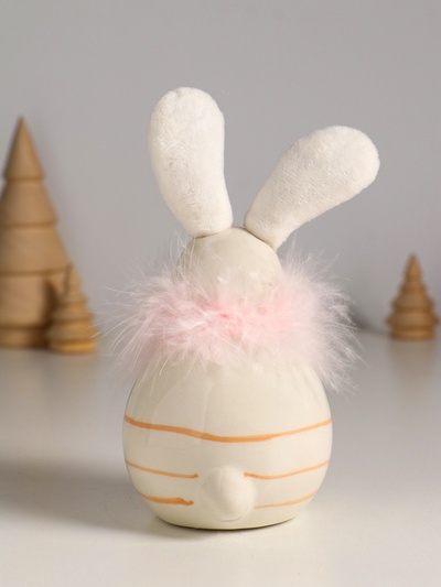 Фигурка керамика, текстиль «Зайчик с пухом, круглый», 7.4×7.4×15.5 см
