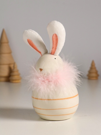 Фигурка керамика, текстиль «Зайчик с пухом, круглый», 7.4×7.4×15.5 см