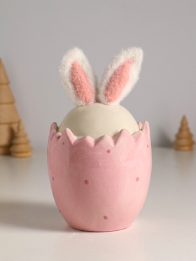 Фигурка керамика, текстиль «Зайчик в яйце», розовый, 9×9×15.5 см
