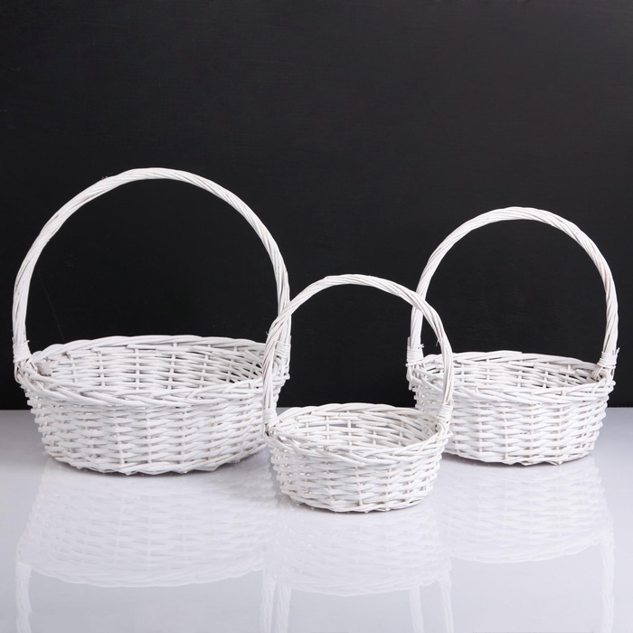 УЦЕНКА Набор корзин, 3 шт., 39×14/40 см, 30×12/35 см, 25×10/30 см, белый, ива - Фото 1