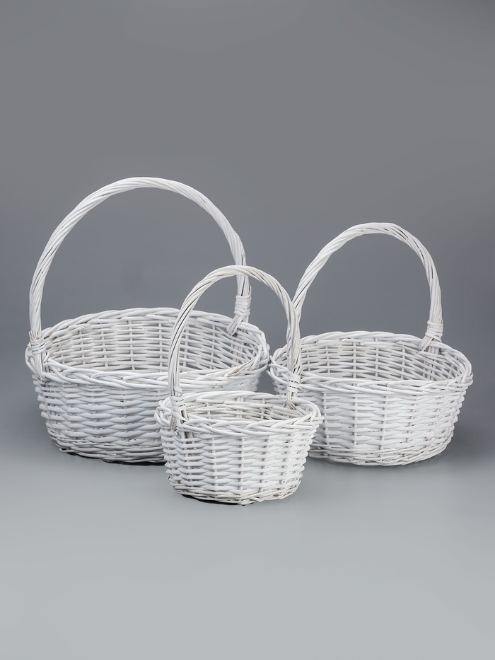 УЦЕНЕА Корзина плетёная для хранения Abigail, ива, овальная, белая, набор 3 шт. - Фото 1