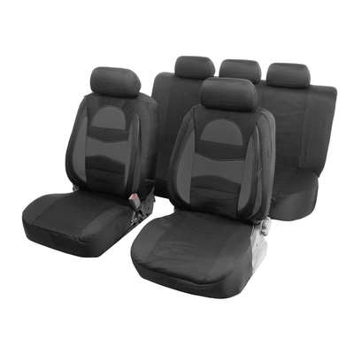УЦЕНКА Авточехлы TORSO Premium, 11 предметов, кожаные вставки, черные вставки