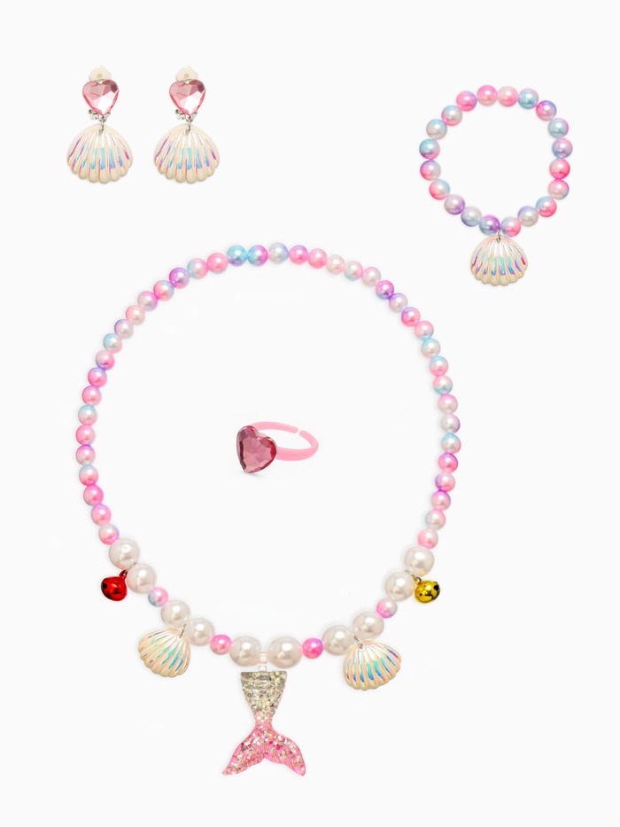 Набор детский «Выбражулька. Русалочка», 4 предмета: клипсы, кольцо, браслет, бусы, бело-розовый - Фото 1