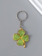 Брелок для ключей на кольце «Клевер», металл со стразами под золото, 3.8×3.8×0.3 см - Фото 1