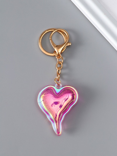 Брелок для ключей на кольце с карабином «Розовое сердце, мыльный пузырь. Голография», пластик, 5.2×4.2×1.2 см