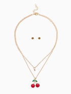 Набор 2 предмета: пуссеты, кулон «Вишенка со стразинкой», 50+40 см, d=4, красный в золоте - Фото 2