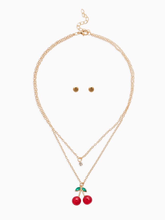 Набор 2 предмета: пуссеты, кулон «Вишенка со стразинкой», 50+40 см, d=4, красный в золоте - Фото 1