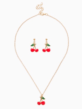 Набор 2 предмета: серьги, кулон «Вишенки», 44 см, красный в золоте